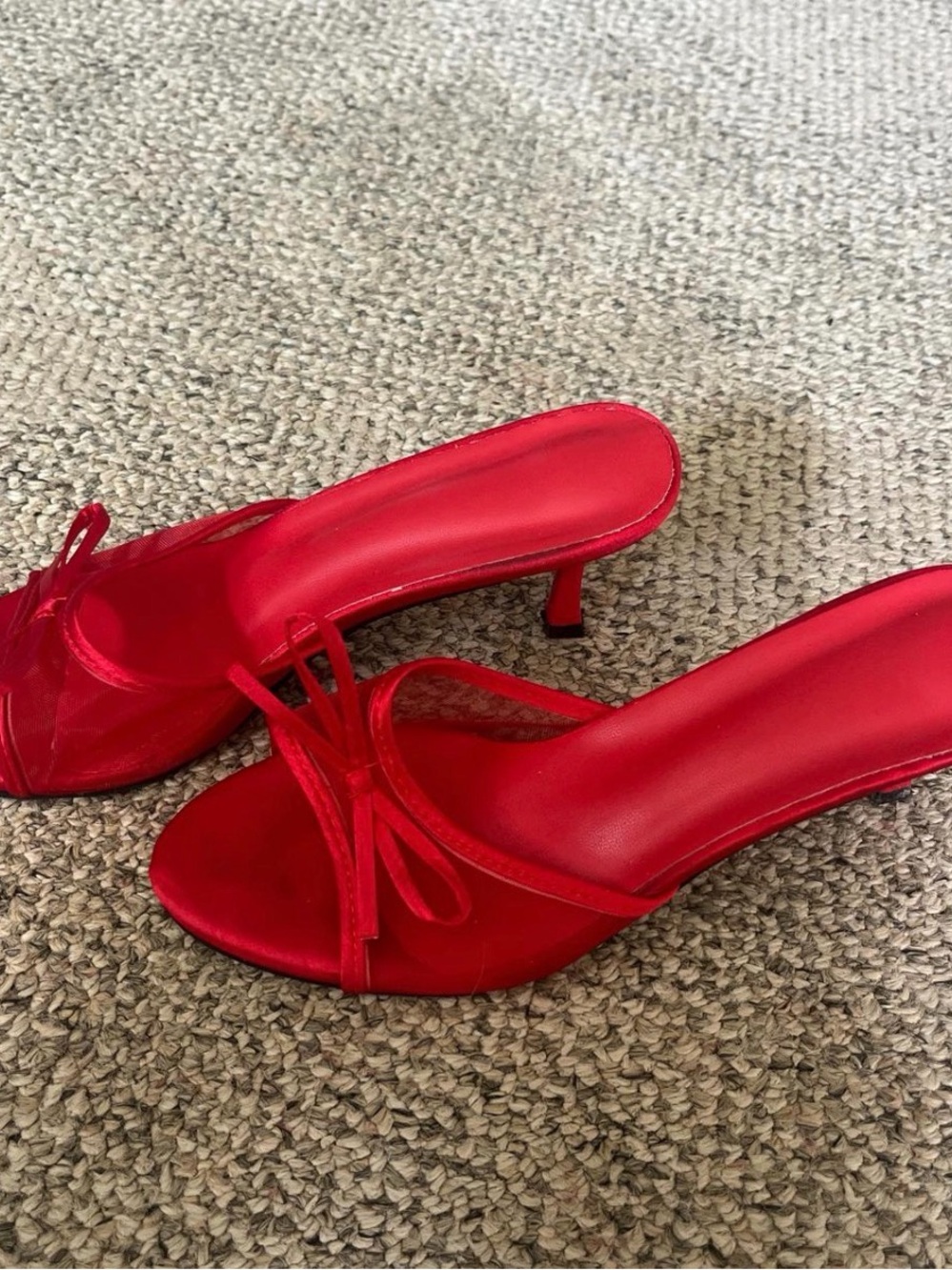 Red Strappy Mid-Heel Slide Sandals - Women